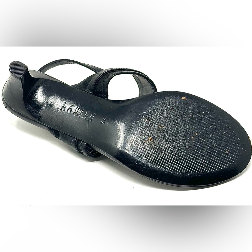Ralph Lauren Black Leather Slingback Thong Heels with Buckle Detail - Picture 5 of 5